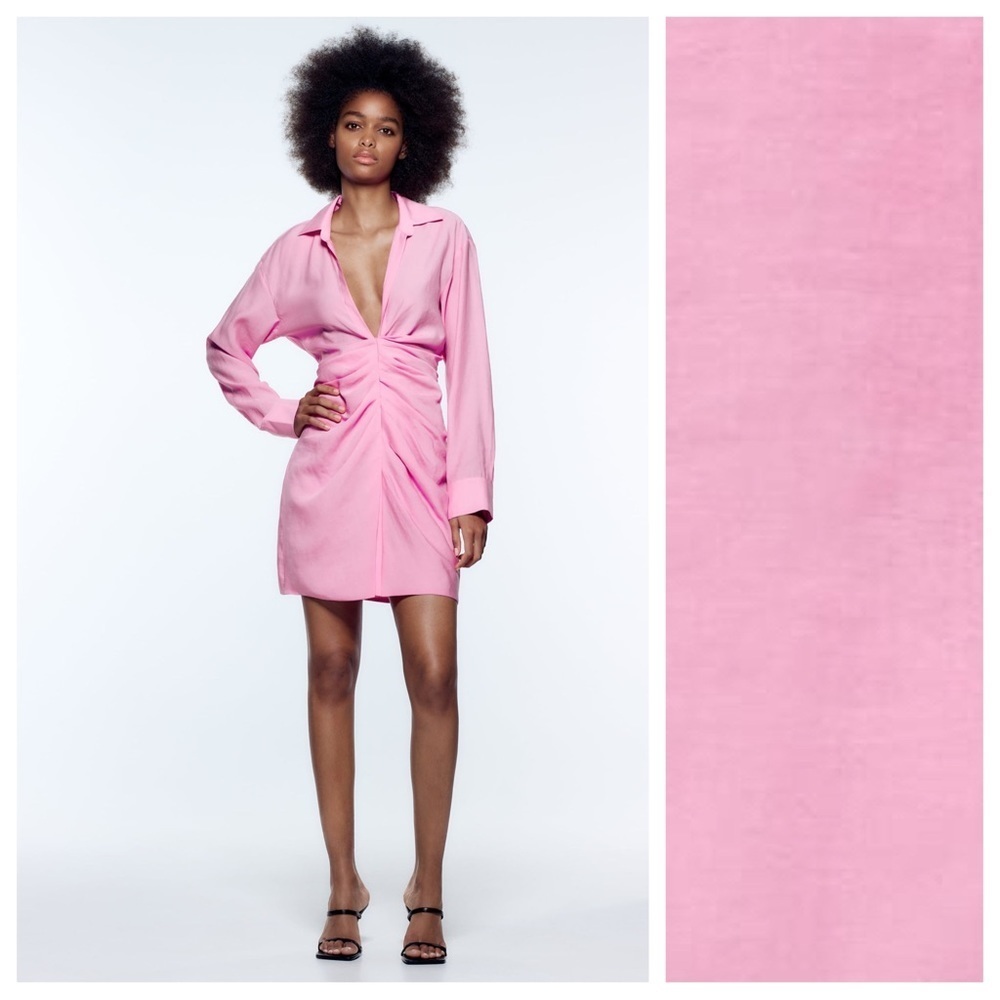 🌹NWT. Zara Pink Draped Mini Dress with V-neckline. Size M